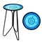 G128 12 in Round Glass Outdoor Side Table Ocean Pattern | Decorative Plant Stand, Small End Table for Garden Patio Porch Living Room